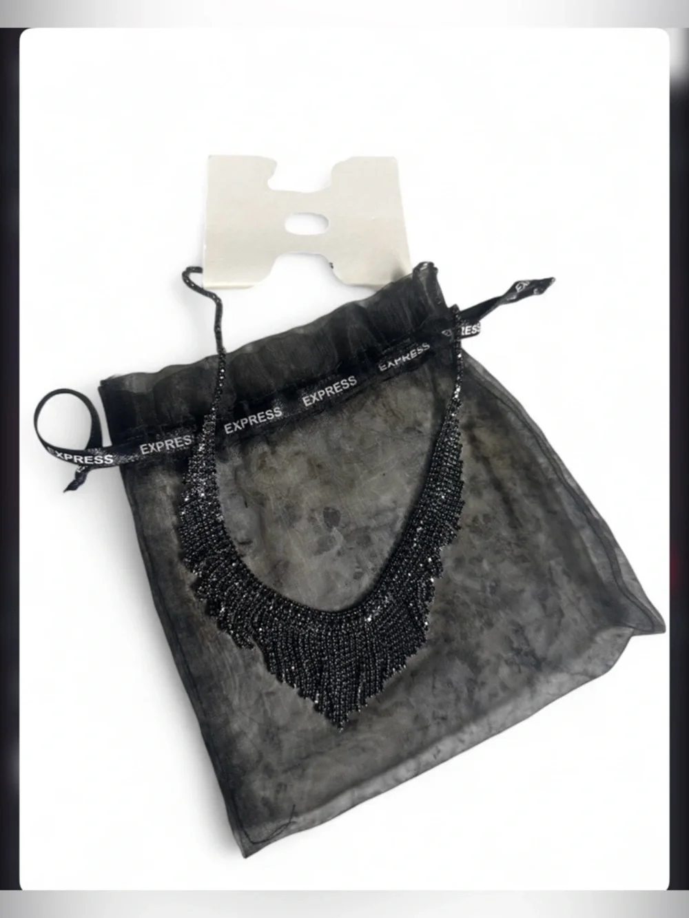 Black Beaded Fringe Statement Necklace